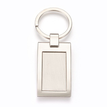 Zinc Alloy Cabochon Settings Keychain, with Iron Ring, Rectangle, Platinum, Tray: 20x35mm, 84mm, 57x28x5mm, 1pc/box