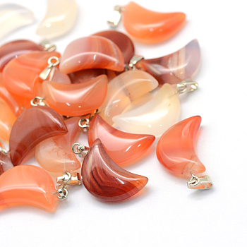 Moon Dyed Natural Agate Pendants, with Platinum Tone Brass Findings, 21~24x12~14x5~6mm, Hole: 2x7mm