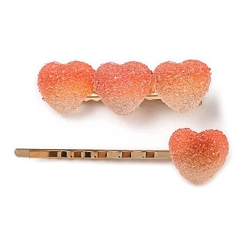 Gradient Heart Resin & Iron Clips Sets, Alligator Hair Clips & Hair Bobby Pins, Hair Accessories for Girls Women, Light Coral, 49~58x15x12~16mm, 2pcs/set