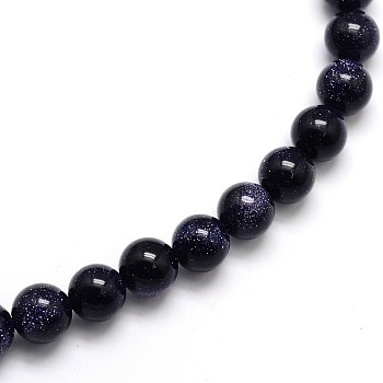 Synthetic Blue Goldstone Round Beads Strands, 8mm, Hole: 1mm, about 50~52pcs/strand, 15 inch