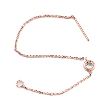 Rack Plating Brass Ear Wire, with Cubic Zirconia, Cadmium Free & Lead Free, Long-Lasting Plated, Rose Gold, 113~115mm, Hole: 2mm, Pin: 0.8mm, Cubic Zirconia: 7x4.5x2mm