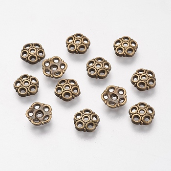 Tibetan Style Alloy Bead Caps, Flower, Antique Bronze, Lead Free & Cadmium Free & Nickel Free, 8x2mm, Hole:1.5mm