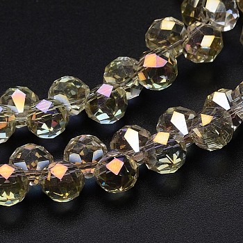 Full Rainbow Plated Faceted Teardrop Electroplate Glass Beads Strands, Champagne Yellow, 8x8mm, Hole: 1mm, about 100pcs/strand, 19.6 inch