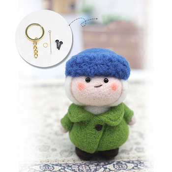 Boy with Hat DIY Keychain Needle Felting Kit, including Iron Needles, Foam Chassis & 7 Colors Wool, Iron Eye Pins, Keychain Accessories, Plastic Craft Eye, Hot Melt Glue Stick, Mixed Color, 5~140x5~90x0.5~19mm