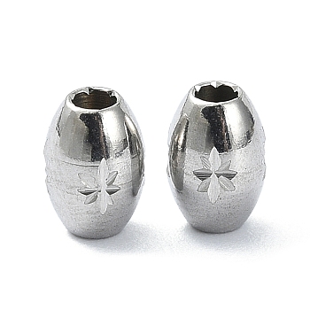 316 Stainless Steel Beads, Oval with Star, Stainless Steel Color, 7x5mm, Hole: 2mm