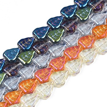 Electroplate Glass Beads Strands, Leaf, Mixed Color, 10x8x4mm, Hole: 0.9mm, about 58~66pcs/strand, 21.65 inch~ 24.80 inch(55~63cm)