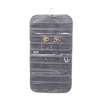 Non-Woven Fabrics Jewelry Hanging Display Bags, Wall Shelf Wardrobe Storage Bags, with Rotating Hook and Transparent PVC 80 Grids, Gray, 85x43x0.15cm