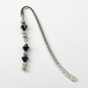 Tibetan Style Bookmarks/Hairpins, with Glass Beads, Black, 84mm