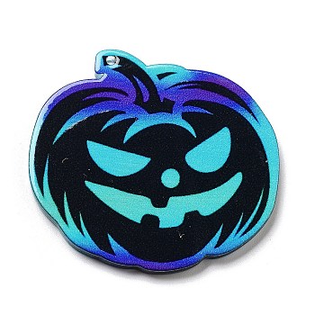 Halloween Theme Opaque Printed Acrylic Pendants, Pumpkin, 40.5x41.5x2.5mm, Hole: 1.5mm