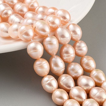 Natural Cultured Freshwater Pearl Beads Strands, Grade 3A, Rice, PeachPuff, 10~11mm, Hole: 0.7mm, about 15pcs/strand, 6.69~7.09''(17~18cm)