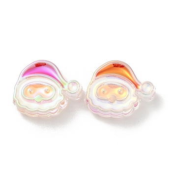 UV Plating Acrylic Beads, with Enamel, Iridescent, Christmas Decorations Theme, Santa Claus, 21.5x25x8.5mm, Hole: 3.5mm