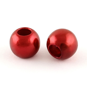 ABS Plastic Imitation Pearl European Beads, Large Hole Rondelle Beads, FireBrick, 11.5~12x10mm, Hole: 5mm