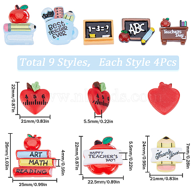 36pcs 9 styles Teachers' Day Theme Opaque Resin Cabochons(CRES-SC0002-73)-2