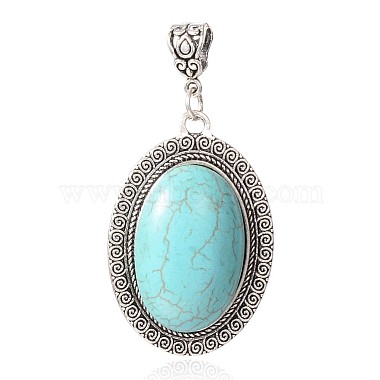 Antique Silver Turquoise Oval Synthetic Turquoise Big Pendants