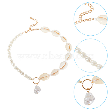 ANATTASOUL Natural Shell Braided Bead Bracelet & Imitation Pearl Pendant Necklace(SJEW-AN0001-17)-3
