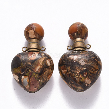 Кулоны для духов из натурального бронзита и синтетической императорской яшмы в сборе в форме сердца(G-R484-01F)-2