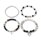 4 pcs 4 styles 6/8 mm ronde pierre de lave naturelle et fleur amazonite et perle de coquillage perlée ensembles de bracelets extensibles empilables(BJEW-JB10333)-4