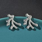 Coral Brass Stud Earrings, Rack Plating, Long-Lasting Plated, Cadmium Free & Lead Free, Platinum, 21x15.5mm(EJEW-G452-09P)