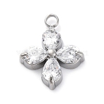 304 Stainless Steel Micro Pave Cubic Zirconia Pendants, Clover Charms, Clear, 13x10.5x3.5mm, Hole: 1.5mm(STAS-U042-06P-05)