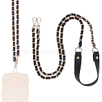 1Pc Alloy & PU Leather Purse Chains, Golden, Black, 1420x21x3mm(DIY-BM0002-88)