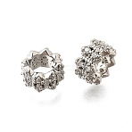 Wave Flat Round Brass Micro Pave Cubic Zirconia European Beads, Rack Plating, Long-Lasting Plated, Lead Free & Cadmium Free, Platinum, 8x4.5mm, Hole: 4.5mm(KK-K300-07A-P)