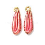 304 Stainless Steel Enamel Pendants, Feather Charms, Ion Plating(IP), Real 18K Gold Plated, Red, 15.5x5x2.5mm, Hole: 1.2mm(STAS-Z193-13G-01A)