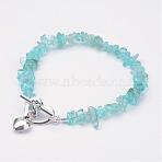 Natural Apatite Beaded Bracelets, with Alloy Toggle Clasps, Heart, 8-1/4 inch(208mm)(BJEW-JB02681-02)