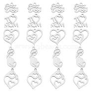 PandaHall Elite 20Pcs 5 Style Mother's Day 201 Stainless Steel & 304 Stainless Steel Pendants, Laser Cut, Mixed Shapes, Stainless Steel Color, 10~24x10~17x0.9~1mm, Hole: 1.2~1.6mm, 4pcs/style(STAS-PH0003-97)