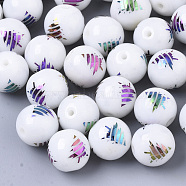 Christmas Opaque Glass Beads, Round with Electroplate Christmas Tree Pattern, Multi-color Plated, 10mm, Hole: 1.2mm(X-EGLA-R113-02D)