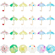 Acrylic Pendants, with Golden Plated Brass Loops and ABS Plastic Imitation Pearl, Umbrella, Mixed Color, 20~24x18~20x18~20mm, Hole: 1.2~1.8mm, 6 colors, 4pcs/color, 24pcs/set(KY-SC0001-32)