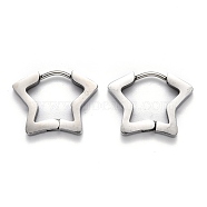 304 Stainless Steel Star Huggie Hoop Earrings, Stainless Steel Color, 14x18.5x3mm, Pin: 1mm(STAS-H156-07P)