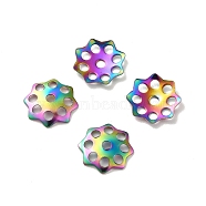 Ion Plating(IP) 304 Stainless Steel Bead Caps, Flower, Multi-Petal, Rainbow Color, 10.5x10x1.5mm, Hole: 1mm(STAS-F075-23MC)