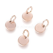Ion Plating(IP) 304 Stainless Steel Charms, with Jump Rings, Blank Stamping Tag, Flat Round, Rose Gold, 6x0.7mm, Hole: 3.5mm(EJEW-L238-03A-RG)