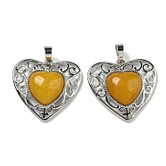 Natural Topaz Jade Peach Love Heart Pendants, Rack Plating Brass Hollow Heart Charms, Cadmium Free & Lead Free, 29.5x30.5x7.5mm, Hole: 7.5x5mm(G-G158-01M)