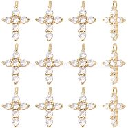 12Pcs Brass Micro Pave Cubic Zirconia Pendants, Cadmium Free & Lead Free, Long-Lasting Plated, Cross, Clear, Real 18K Gold Plated, 14x9.5x3mm, Hole: 1.2mm(KK-CA0003-65)