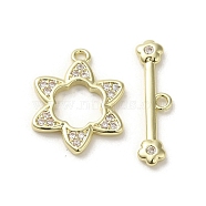 Brass Micro Pave Cubic Zirconia Toggle Clasps, Long-Lasting Plated, Flower, Golden, 17x13x1.5mm, Hole: 1.2mm(KK-C048-04A-G)