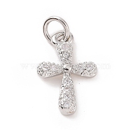 Brass Micro Pave Cubic Zirconia Charms, with Jump Ring, Religion Cross Charm, Platinum, 14x9x2mm, Hole: 2.8mm(KK-C012-19P)