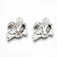 Tibetan Style Alloy Pendants, Lead Free & Cadmium Free, Dog, Antique Silver, 14.5x15x4mm, Hole: 2mm, about 410pcs/500g(TIBE-S323-043AS-RS)