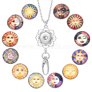 SUNNYCLUE DIY Half Round Pendant Necklace Making Kits, Including Brass & Glass Snap Buttons, Alloy Snap Pendant Making, 304 Stainless Steel Cable Chains Necklaces, Sun Pattern, 14Pcs/box(DIY-SC0020-01D)
