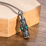 Stainless Steel Cubic Zirconia Pendant, Column Urn Ashes Charms, Green, 38.5x9mm(PW-WG75525-01)