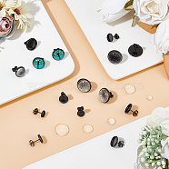DIY Stud Earring Making Kits, with Stainless Steel Stud Earring Settings and Transparent Glass Cabochons, Flat Round, Electrophoresis Black, Earring Settings: Tray: 6~14mm, 6~14mm, Pin: 0.7mm, 30pcs/box(STAS-UN0011-48EB)
