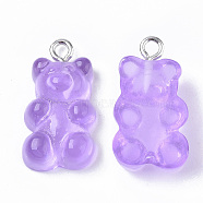 Resin Pendants, with Platinum Tone Iron Loop, Imitation Food, Bear, Orchid, 20.5~22.5x11.5x7mm, Hole: 2mm(X-CRES-T017-001C)