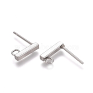 304 Stainless Ear Stud Components, with Loop, Rectangle, Stainless Steel Color, 10x2x2mm, Hole: 1.5mm, Pin: 0.8mm(STAS-M274-012B-P)