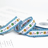 Polyester Jacquard Ribbon, Double Edge with Loop Trimmings, Flower Pattern, Garment Accessories, Dodger Blue, 5/8 inch(16mm), about 4.92 Yards(4.5m)/Roll(HUDU-PW0001-139C-04)