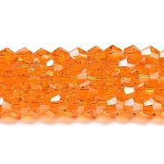 Transparent Electroplate Glass Beads Strands, AB Color Plated, Faceted, Bicone, Orange, 4x4mm, Hole: 0.8mm, about 82~85pcs/strand, 12.01~12.2 inch(30.5~31cm)(EGLA-A039-T4mm-B23)