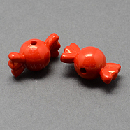 Solid Color Acrylic Beads, Candy, Red, 12x21x12mm, Hole: 2mm, about 389pcs/500g(SACR-R808-11)