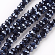 Electroplate Glass Beads Strands, Full Plated, Faceted, Rondelle, Prussian Blue, 6x4.5mm, Hole: 0.8mm, about 88~92pcs/strand, 15.5 inch(GLAA-K027-FP-A01)