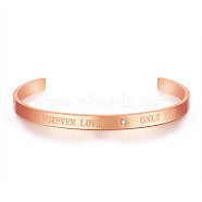 SHEGRACE Titanium Steel Cuff Bangles, with Grade AAA Cubic Zirconia, Word Forever Love Only You, for Valentine's Day, Rose Gold, 2-1/2 inch(6.4cm)(JB689A)