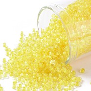 TOHO Round Seed Beads, Japanese Seed Beads, (973) Inside Color Crystal/Neon Champagne Yellow Lined, 11/0, 2.2mm, Hole: 0.8mm, about 5555pcs/50g(SEED-XTR11-0973)
