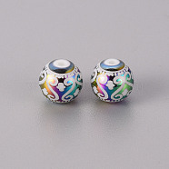 Electroplate Glass Beads, Round with Patten, Multi-color Plated, 10mm, Hole: 1.2mm(X-EGLA-Q123-005A)